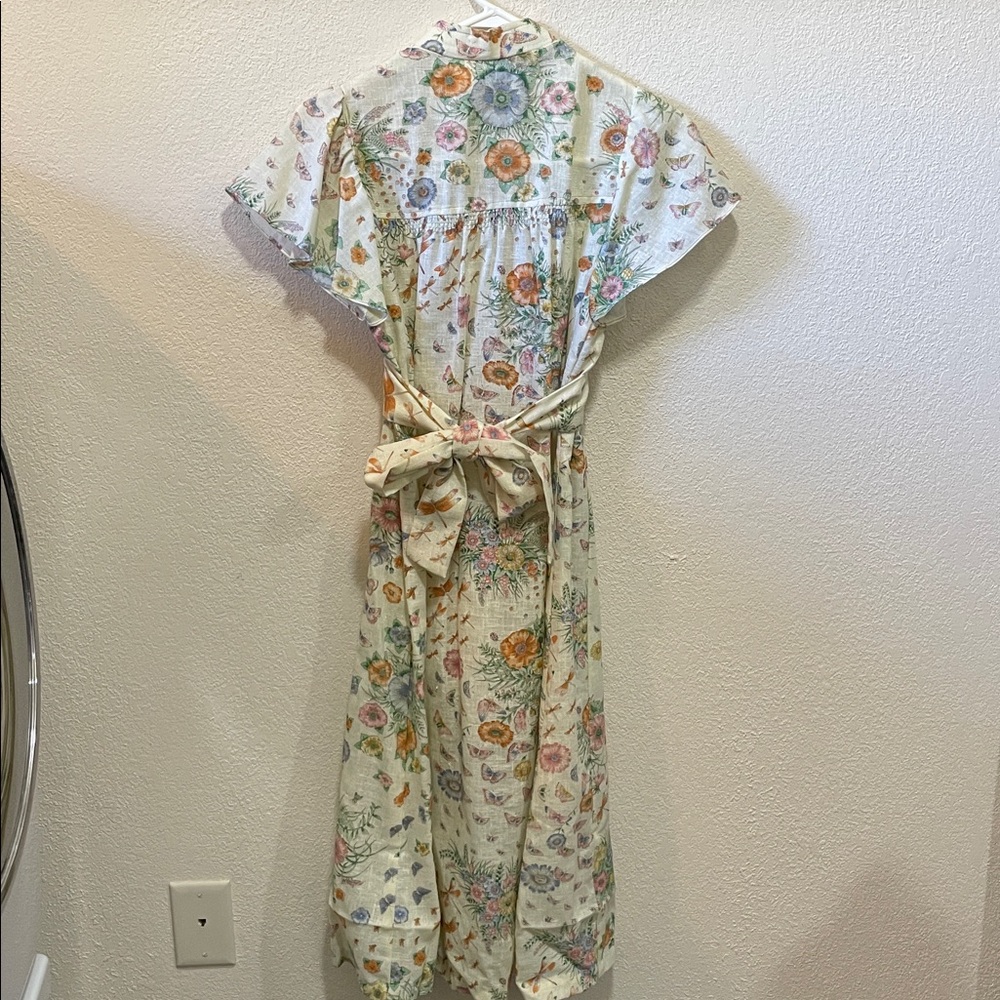 Vintage Trolley Car Women Midi White Floral Wildlife Dress - Picture 5 of 9